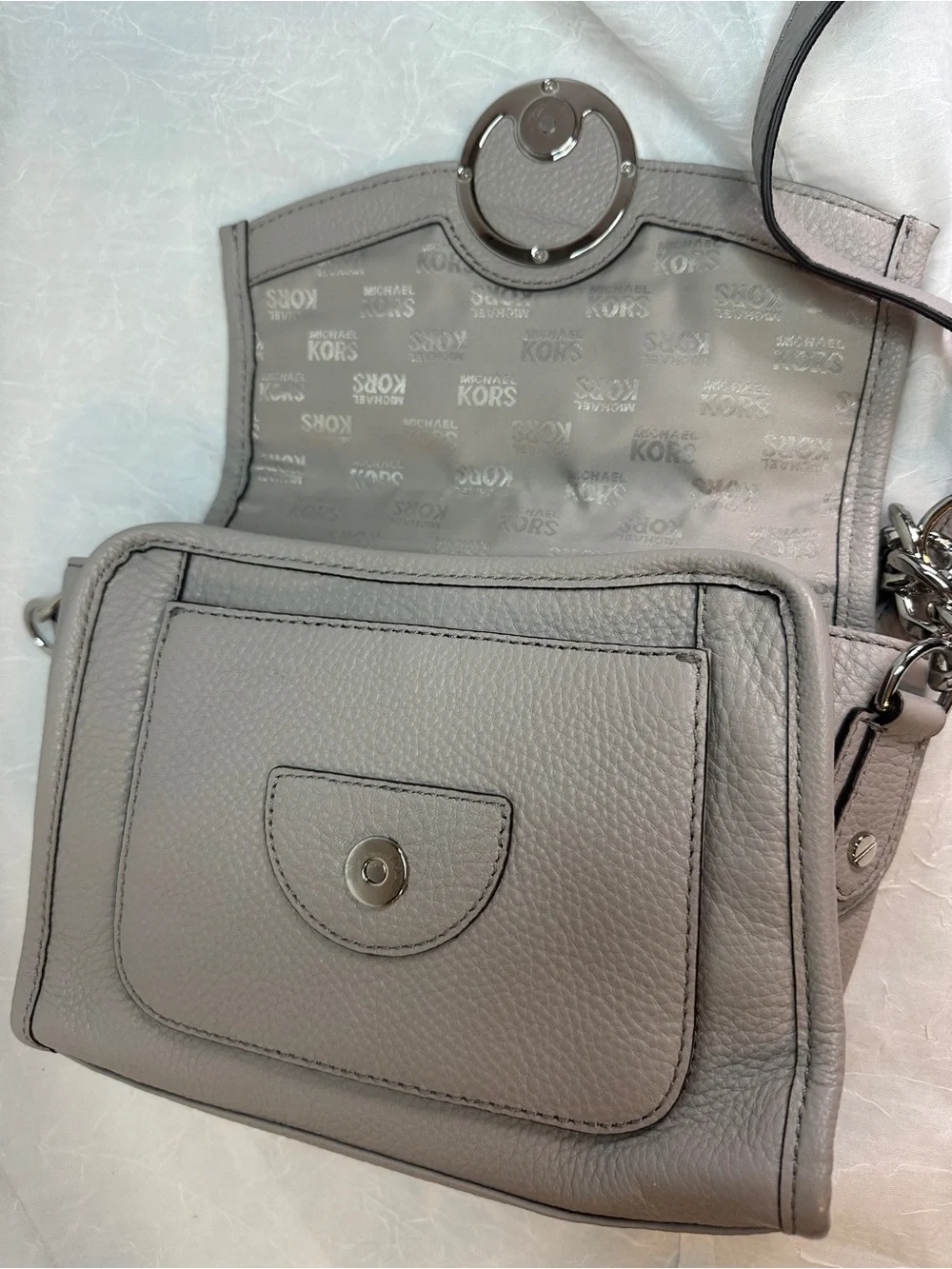 Michael Kors Pebbled Leather Crossbody Bag in Taupe Gray - Picture 4 of 10